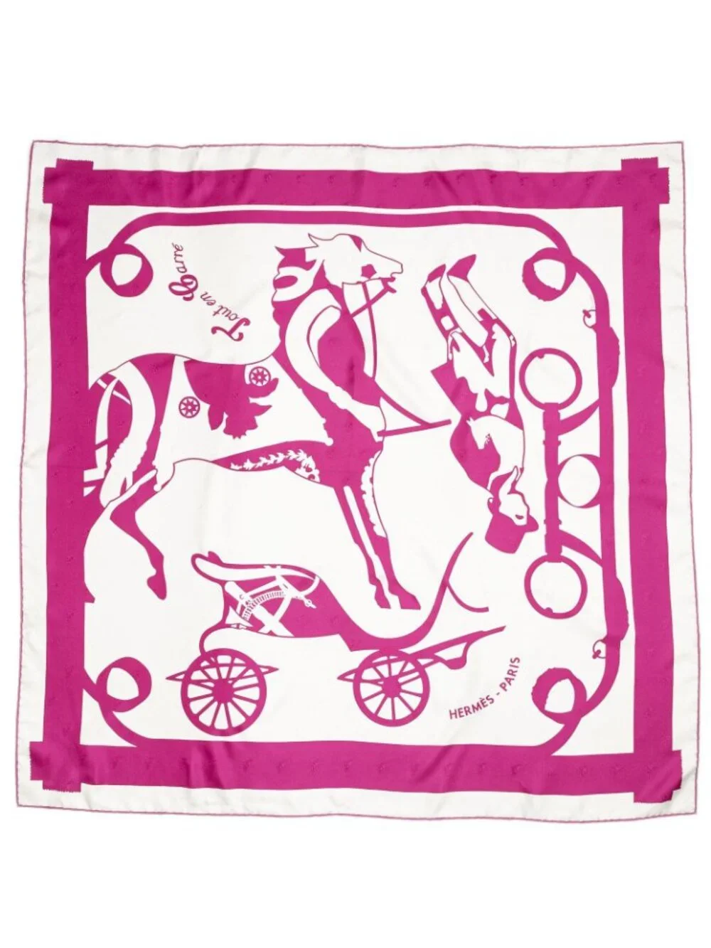 Hermes Scarf Fuchsia White 100% Jacquard Silk